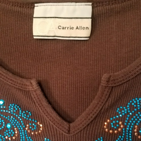 Brown Top with Copper/Turquoise Rhinestones - Picture 5 of 8
